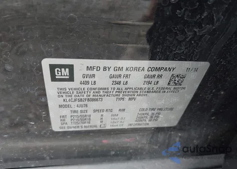 2015 Buick Encore Convenience from USA, damaged, VIN KL4CJFSB2FB086673